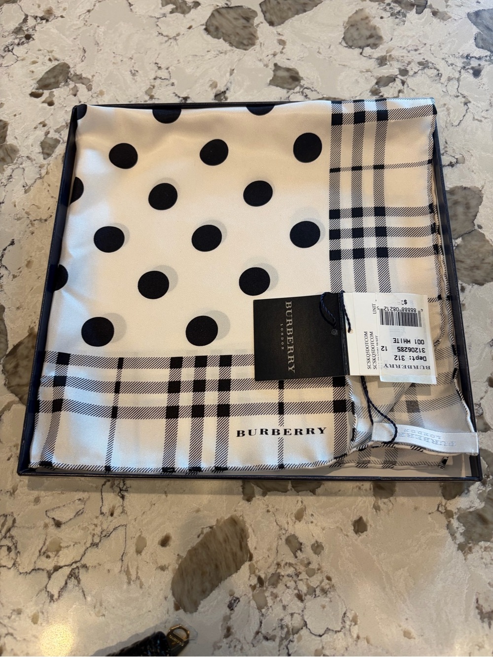Burberry Cream and Black Polka Dot Silk Pocket Square with Signature Check